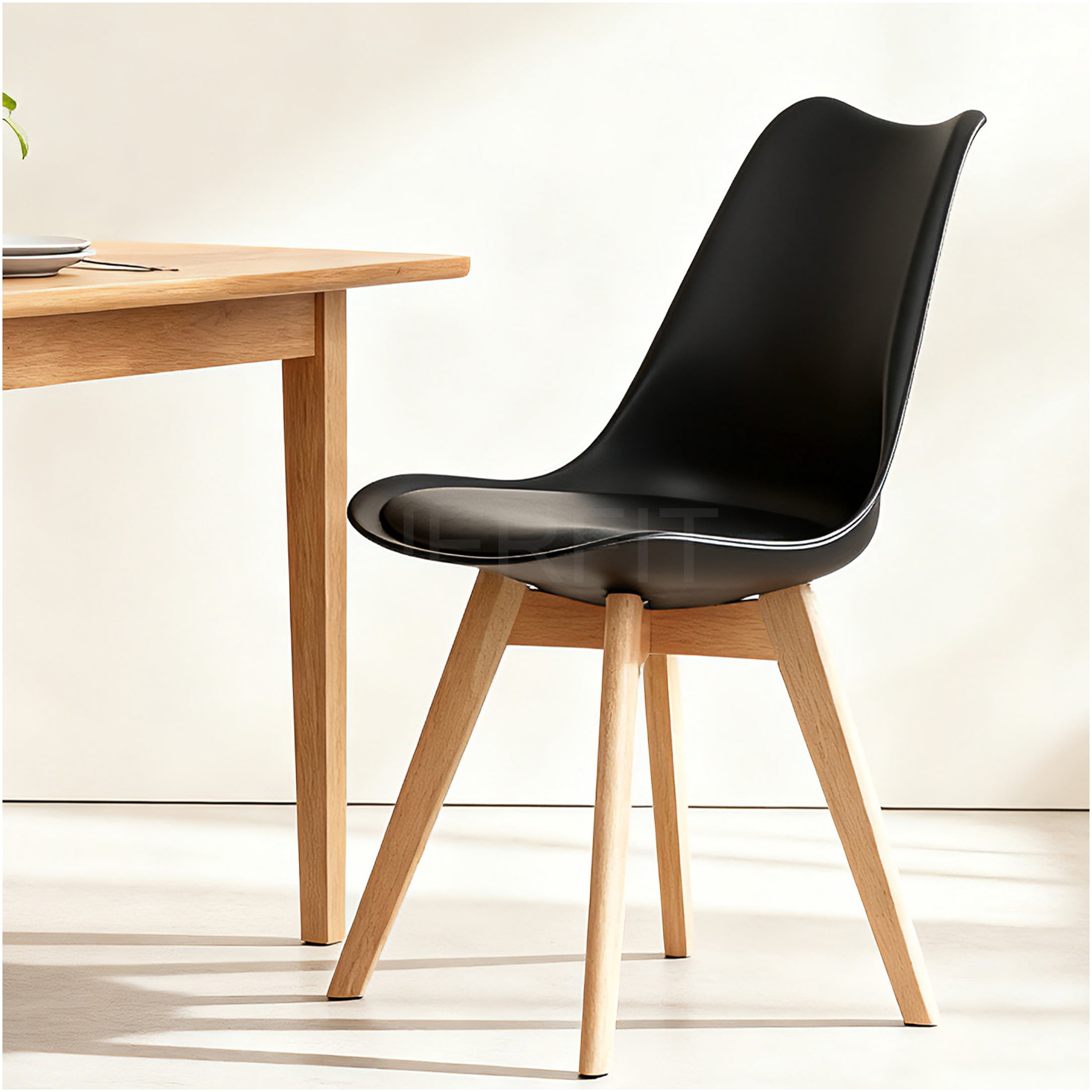 JERFIT 4-Pack Modern Dining Chairs, Black PU Leather Kitchen Chairs with Wooden Legs, Comfortable Stackable Side Chairs for Dining Room, Restaurant, Cafe