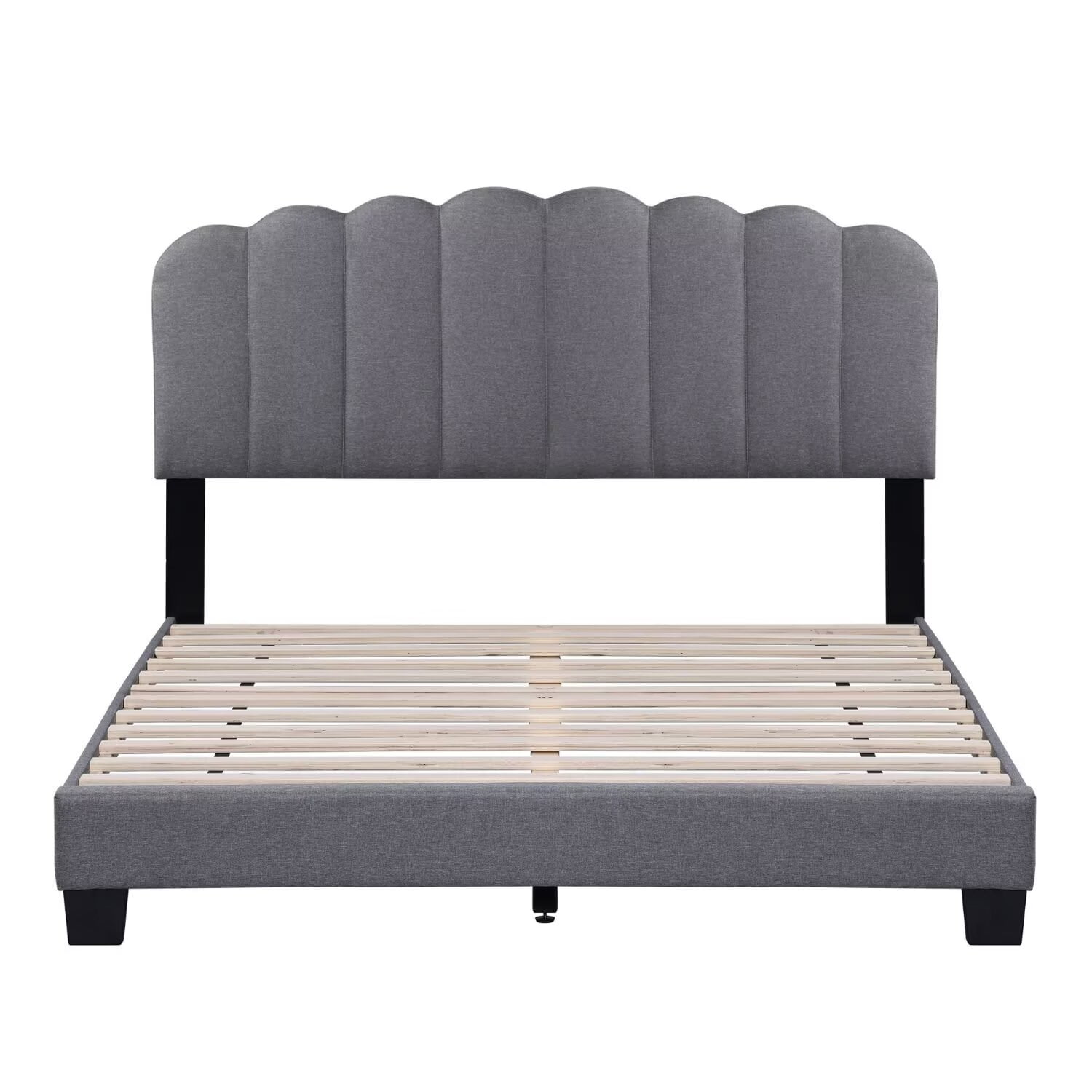 WAMPAT Queen Size Bed Frame Upholstered Platform Bed with Adjustable Fabric Headboard, Wooden Slats Support,No Box Spring Needed, Easy Assembly, Grey