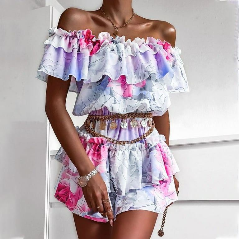 Summer Dress for Women Chiffon Blouses Skirt Tops Halter Ruffle Romper Sun Flowy Outfits Yutnsbel Walmart