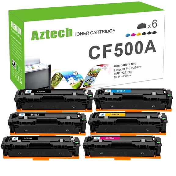 AAZTECH 6-Pack Compatible Toner Cartridge with Chip for HP CF500A 202A Color LaserJet Pro M254dw M254dn M254nw Printer (3*Black,Cyan,Magenta,Yellow)