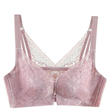 Elainilye Fashion Women s Bra Lace Wire-Free Underwear Front Buckle Lift Bra Push-up Plus Size Minimizer Bras