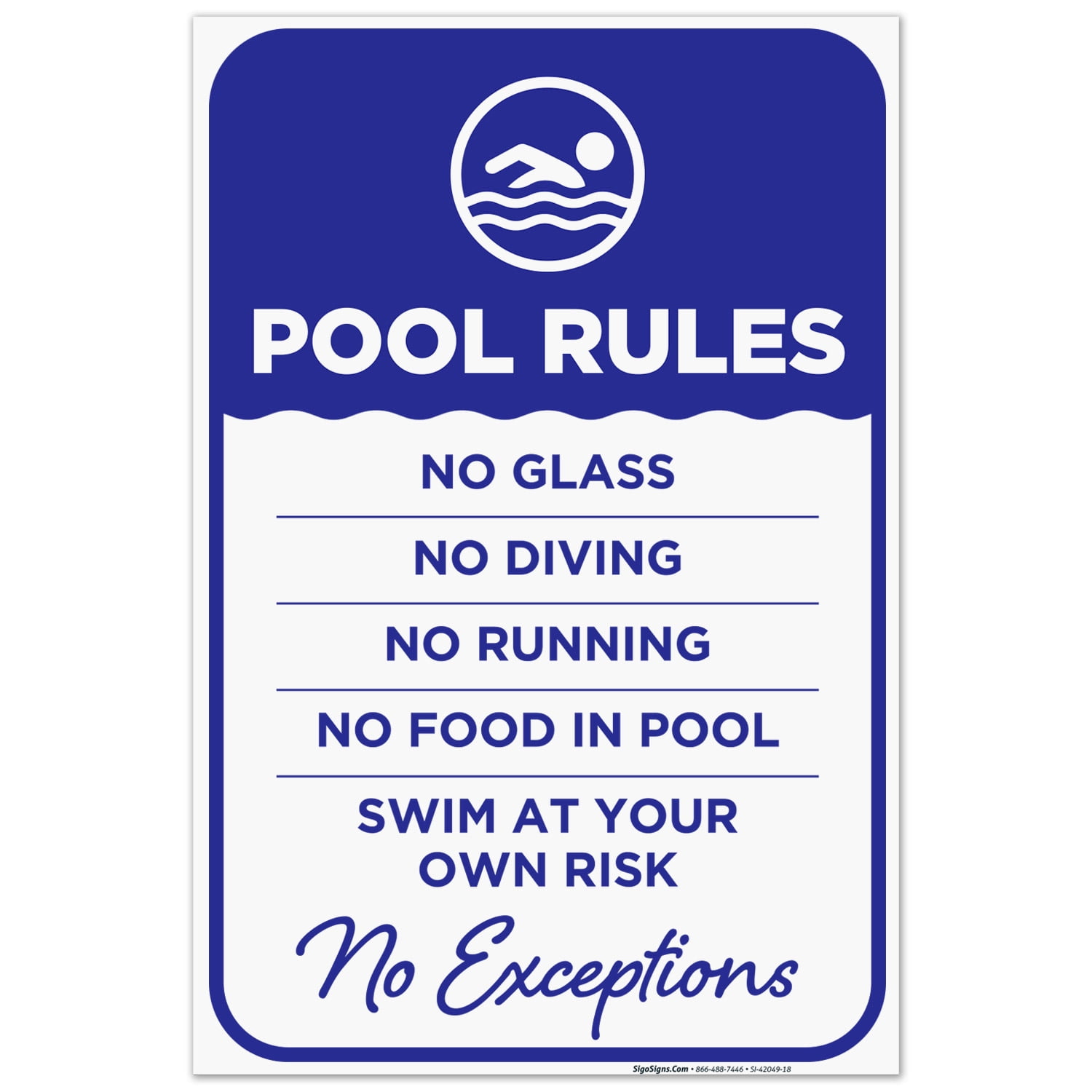 Pool Rules No Exceptions Sign, Pool Sign,