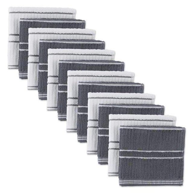 Design Imports 70316A Gray Ribbed Terry Dishcloth - Set of 12