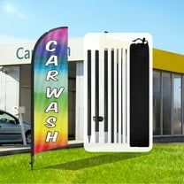 QSUM Car Wash Feather Flag with Flag Pole Kit and Ground Spike, 8.2FT Car Wash Windless Flag Banner Sign Business for Outdoor Advertising Sign Decoration Display
