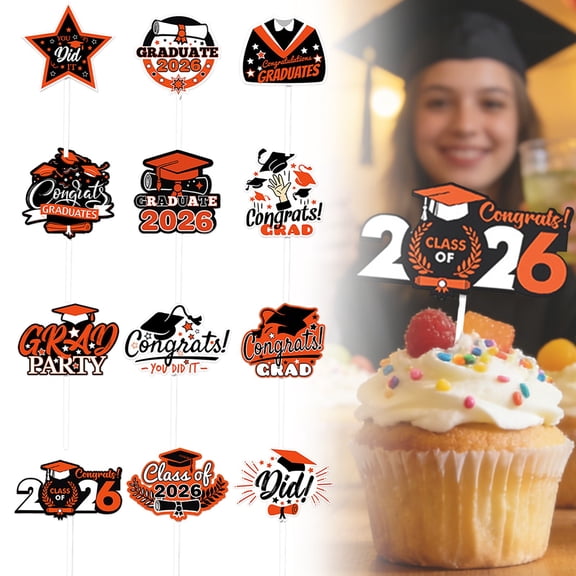 FENGGHAO Graduation Cupcake Toppers Glitter Class of 2026 Congrats Grad Cap Picks for Graduation Cake Decorations