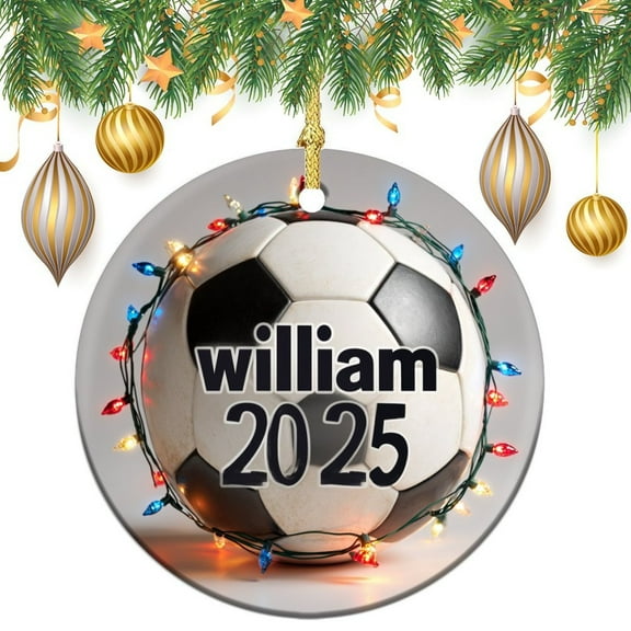 Christmas Ornament Soccer Player Ceramic Double Sided Tree Xmas Ornament Custom Sports Gift Collectible Present Gift Xmas Tree Decoration for Woman Friend Birthday