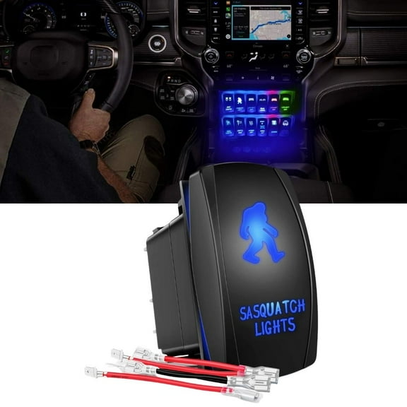 Waywe Sasquatch Lights Rocker Switch 5Pin Laser On Off LED Light 20A 12V 10A 24V Switch Jumper Wires Set for Jeep Boat Trucks