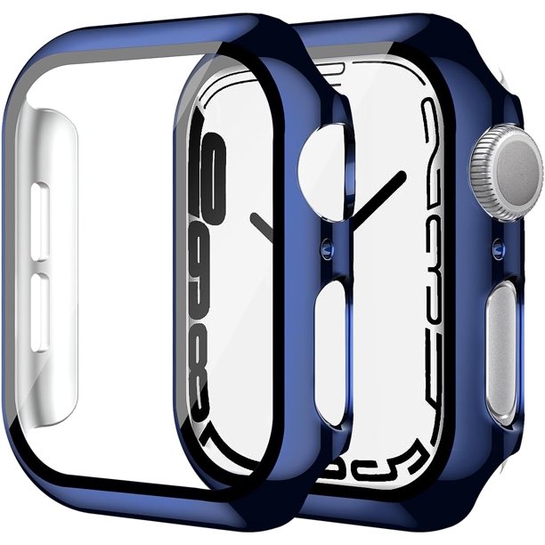 Smiling Paquete de 2 Estuches con Protector de Pantalla de Vidrio Templado Incorporado Compatible con Apple Watch Series 9 (2023)/Series 8/Series 7 de 45 mm, Estuche rígido para PC con Protector de Pa
