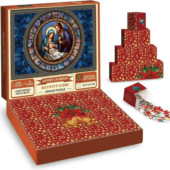 Advent Calendar Puzzles for Adults 1000 Pieces, Christmas Countdown Jigsaw Puzzles, 2025 Holiday Santa Puzzle with 24 Boxes