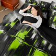 thumbnail image 4 of Manfei Black Green Watercolor Bedding Comforter Set 7pcs for Adult, Modern Neutral Artwork King Bedding Sets, Chic Stripes Ombre Reversible Bed Sheets, Super Cozy Room Decor, 4 of 7