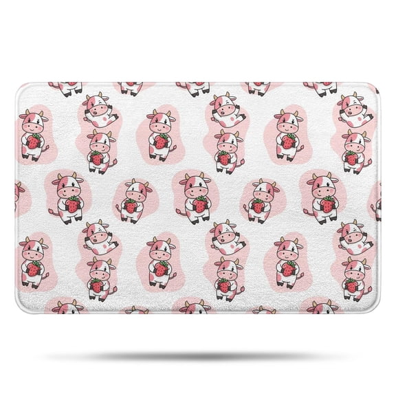 Pink Cow Strawberry Pattern Bathroom Rugs Mat,Non Slip Microfiber Bathroom Rug,Rubber Backing,Soft Bathroom Mats for Bathroom Floor,Tub and Shower,17x27in(43x68cm)
