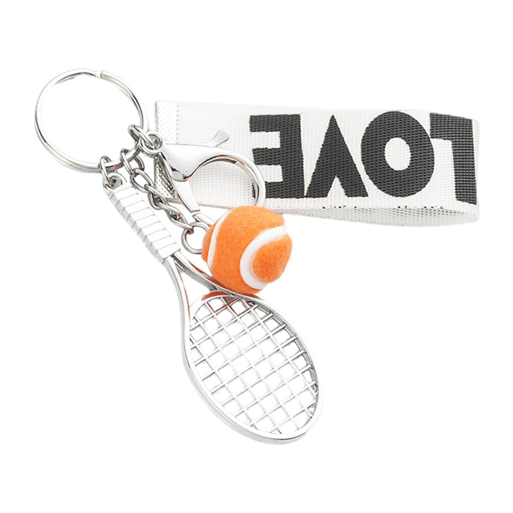 Hot Mini Tennis Ball Racket Charm Pendant Keyring Key Chain Sports Collectibles