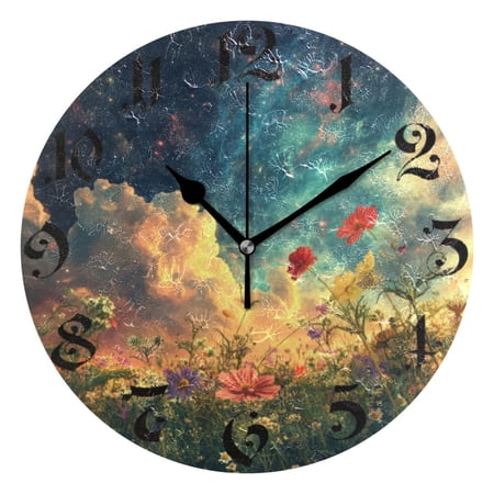 DEIARA Beautiful Flower Sea Burgundy Butterfly Wall Clock 10in Silent Mechanism Battery Operated Retro Style for Living Room Bedroom and Kitchen Black Pointer