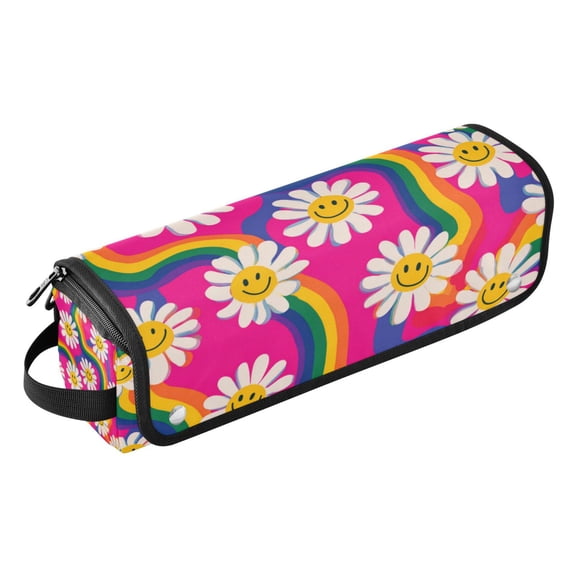 Hair Tool Travel Bag with Heat Resistant Mat for Flat Iron Straighteners Curling Iron Makeup Toiletries & Haircare Accessories Groovy Daisies with Smiley Faces