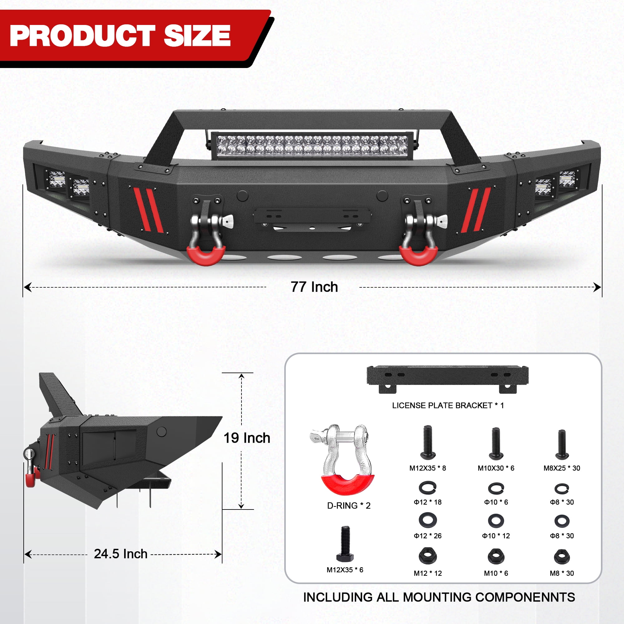 POFENZE Front Bumper with winch plate for Ford F150 2015 2016 2017 Black F-150 Truck Bumper