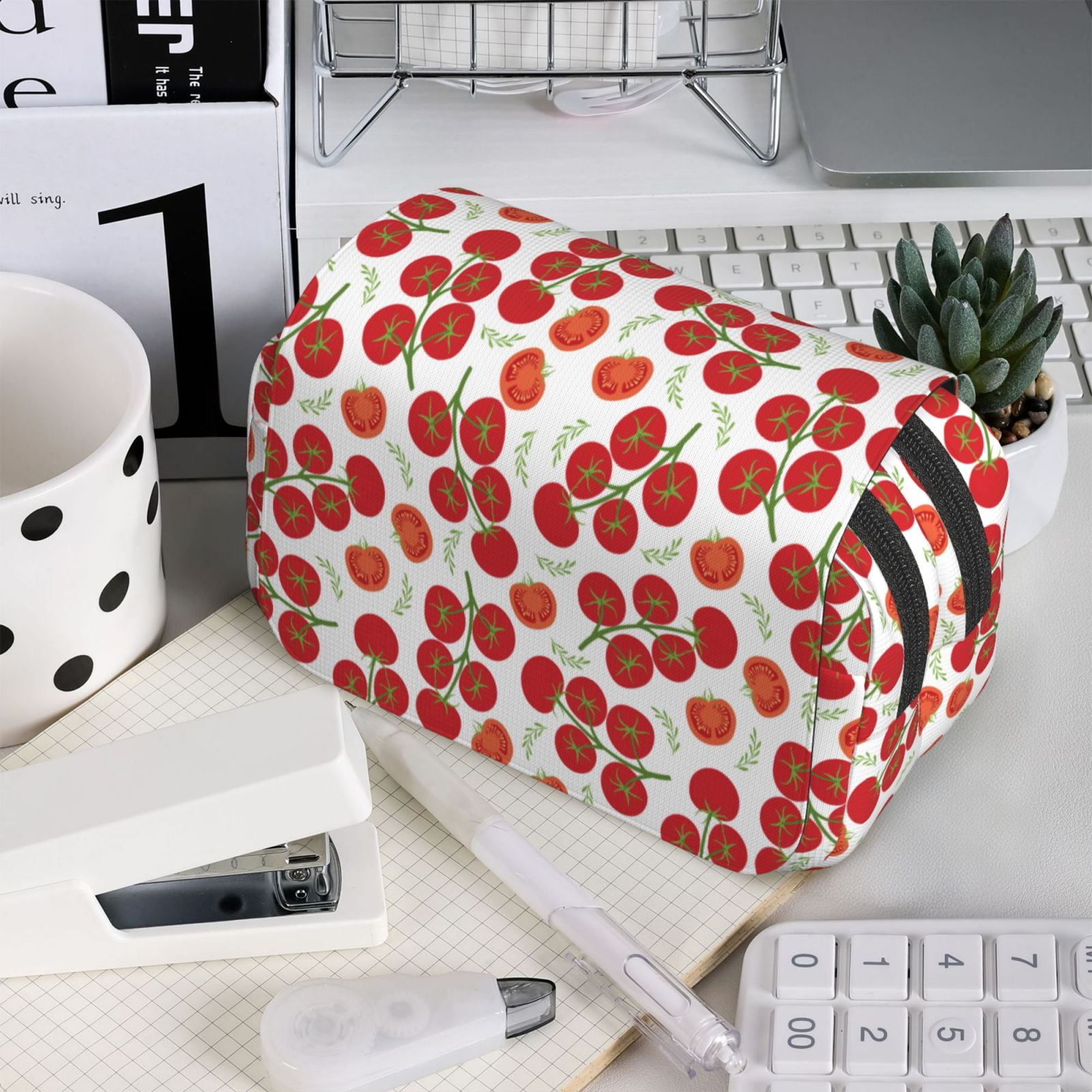 Rateoe Tomato Pattern Double Clamshell Pen Case, Storage Organizer with Two Zipper Compartments– Holds Up to 50 Pencils & Pens