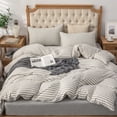 thumbnail image 6 of Pure Era Jersey Knit Duvet Cover Set 3pc Comfy Bedding Set(Grey & White Stripe, King), 6 of 6