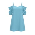 thumbnail image 5 of Tqyyweavej Women's Cold Shoulder Dress Short Sleeve Loose Stylish Cami Dress Solid Color Lounge Summer Beach Dress Size S to 2XL, 5 of 6