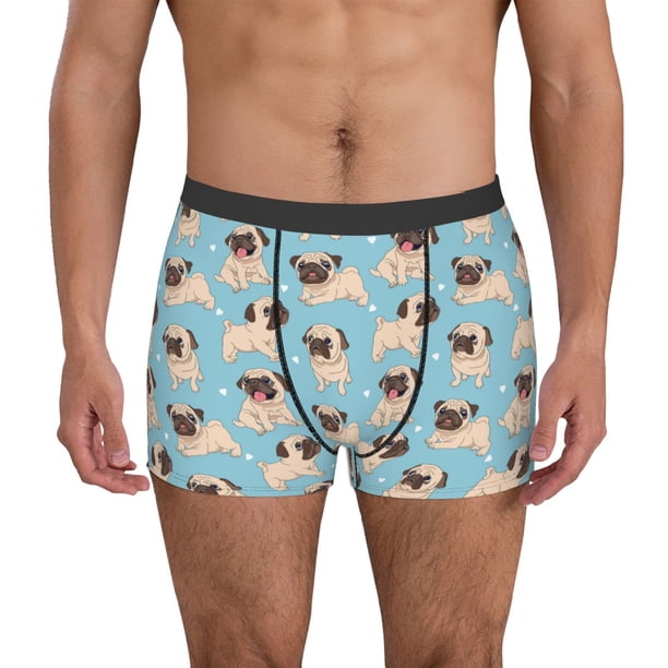 Balery Funny Cartoon Pugs Calzoncillos bóxer para hombre, ropa interior de algodón suave y transpirable con cinturilla de nailon-Medium