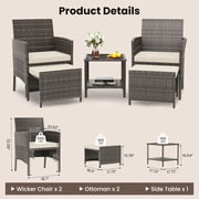 UDPATIO Balcony Furniture 5 Piece Patio Furniture Set, Outdoor Grey Wicker Chairs with Ottoman, Beige