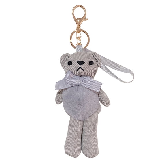 FOMIYES Grey Plush Bear Keychain, Cute Stuffed Animal Pendant Charm for Backpack, Purse, Handbag, Car Keys, Bag Decor and