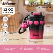Sidagar 12 oz Cute Insulated Coffee Mug with Leak-Resistant Lid, Stainless Steel Coffee Cup, Dark Pink Heart Pattern