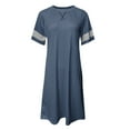 thumbnail image 6 of T Shirt Summer Dress for Women Casual Striped Short Sleeve Knee Length Beach Dresses Crew Neck A Line Tunic Dress, 6 of 6