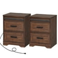 thumbnail image 6 of WAMPAT Farmhouse Nightstand Set of 2 with Charging Station for Bedroom, 2-Piece Wood End Table with Drawers,Rustic Brown, 6 of 6