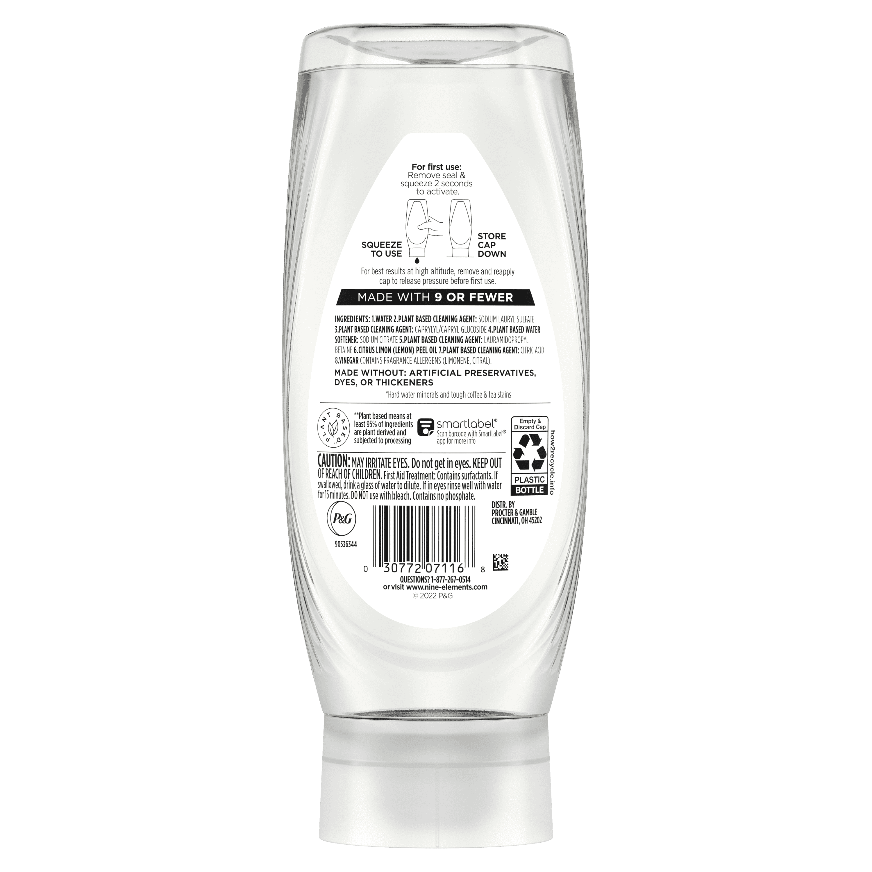 9 Elements EZ Squeeze Dish Soap, Lemon Scent, 15.0 fl oz Bottle