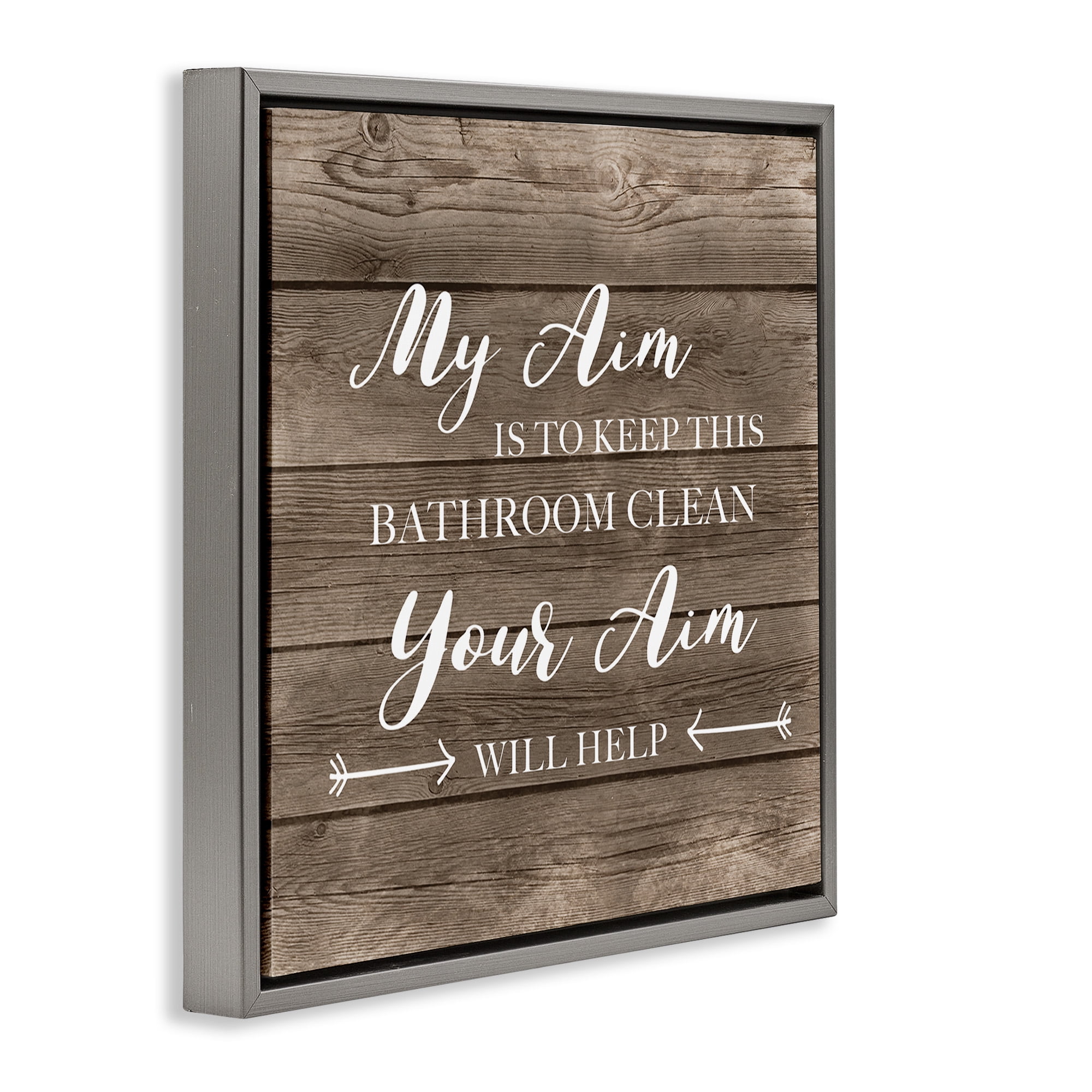 Stupell Industries Sassy Your Aim Toilet Cleanliness Typography Painting Gray Floater Framed Canvas Art Print Wall Art, 18 x 18