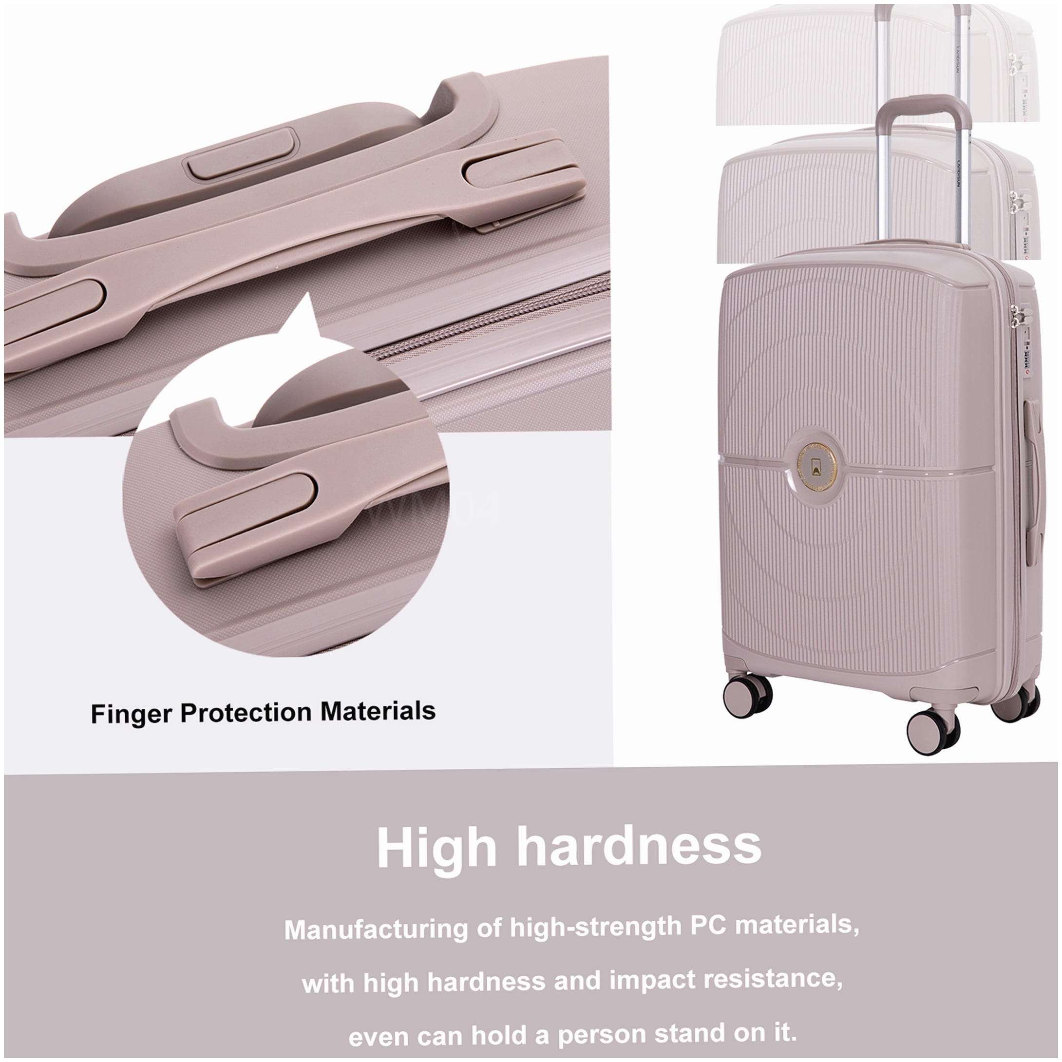 MANGIJOY Spinner Wheel Luggage Set 3-Piece Hardside, TSA Lock Suitcases Carry On 20 inch and Checked 24 28 inch, Greige