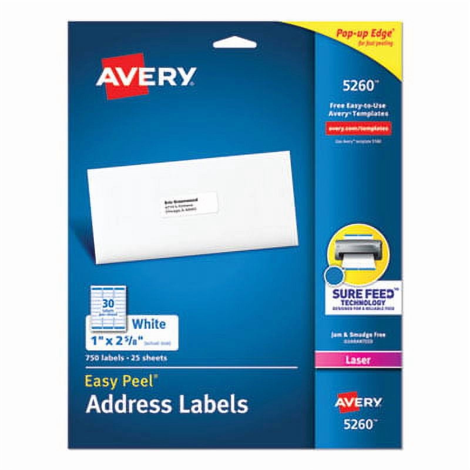 Avery (5260) Address Labels with Sure Feed for Laser Printers, 1" x 2-5/8", 3000 Labels (Pack of 4)