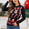 thumbnail image 3 of Gibobby Suéter Abrigo Mujer Suéter de Navidad suelto a la moda para mujer, suéter de punto Jacquard de manga larga con cuello Rojoondo para el día de invierno (Negro, M), 3 of 5