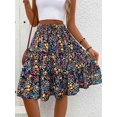 thumbnail image 2 of Women'S Elastic High Waist Floral Print Tie Front Ruffle Hem Skirt for Work and Casual Wear Black S, 2 of 4