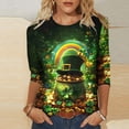 thumbnail image 1 of TaTaai St. Patrick's Day Women's Casual Print Round Neck 3/4 Sleeve T-Shirt Loose Top Gift, 1 of 5