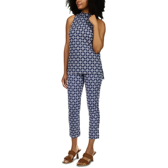 Michael Michael Kors Medallion-Print Split-Hem Tunic Top, XSmall, Blue