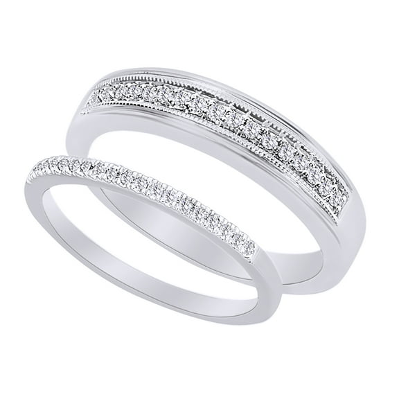 Round Cut White Natural Diamond His And Hers Wedding Band Set in 14k White Gold (0.25 Cttw)