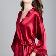 thumbnail image 5 of Defitshape Women's Satin Robe Kimono Bathrobe Loungewear Soft Lace Light Summer Pure Robes Silk Burgundy One Size, 5 of 5