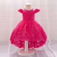 thumbnail image 4 of Odeerbi Toddler Girls Princess Dresses Party Gowns Cute Solid Color Long Sleeve Formal Dress Evening Dress Round Neck Mid Waist Dress Hot Pink, 4 of 6