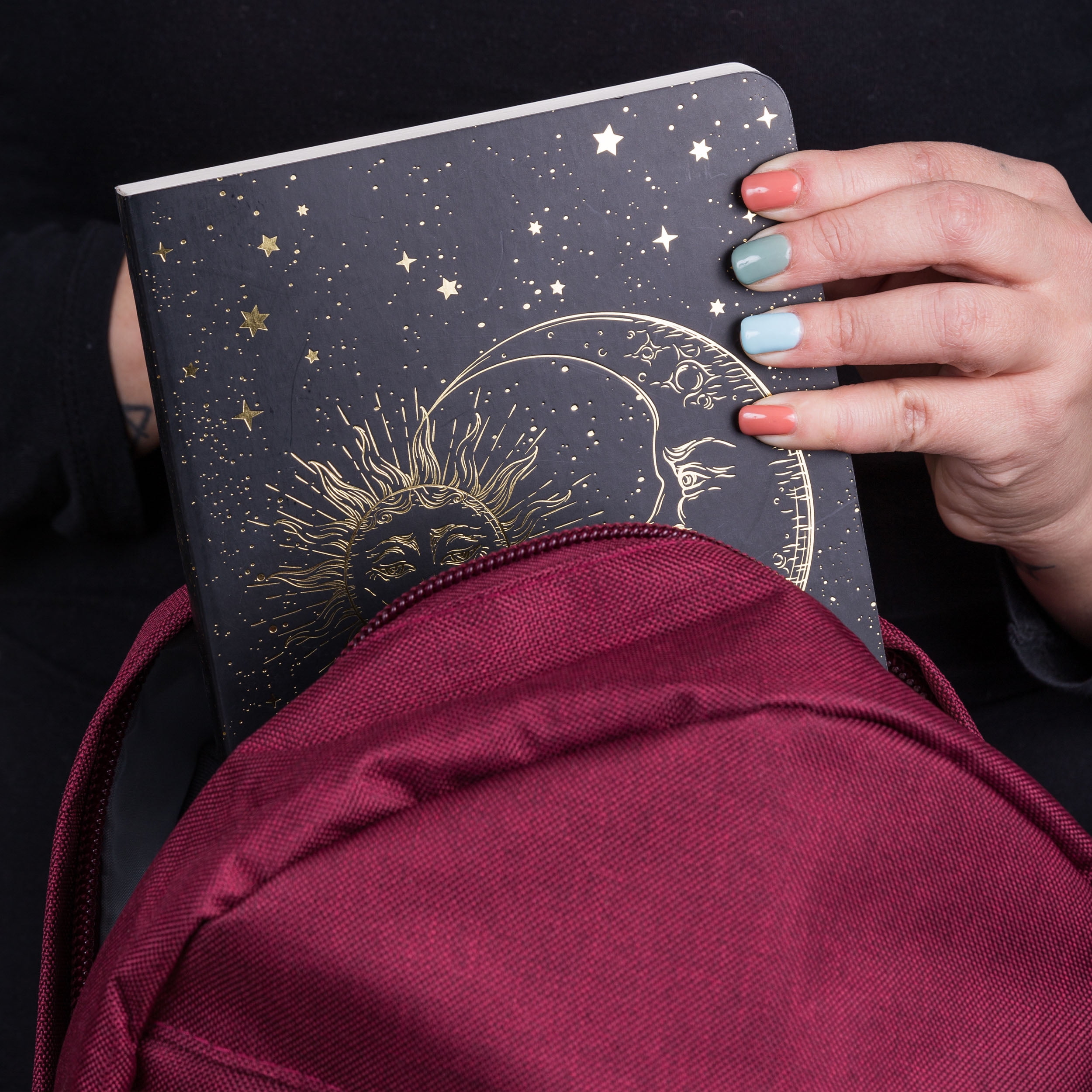 Piccadilly Sun, Moon & Stars Lined Flatline Journal, Flexi Cardstock Cover with Printed Design