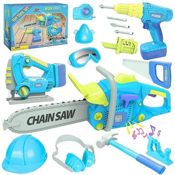 ENP Kids Tool Set, Electric Drill Chainsaw Tools Kit for Toddler, Tool Playset Kit for Boys Girls 3 4 5 6, Gift for Kids 3 , Blue