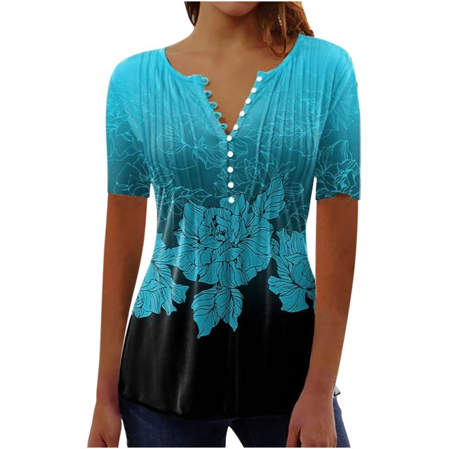 Pompotops T-shirt Mode Décontracté Imprimé Col Rond Manches Courtes Ample Blouse Chandail Liquidation