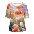 thumbnail image 5 of HaoXianJian Plus Size Summer Women's 2025 Short Sleeve T-shirt Crew Neck Loose Fits Tops - Floral Print Going Out Shirts/Blouses 3X 4X, 5 of 5