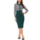 thumbnail image 2 of Vestido de negocios INSPIRE CHIC para mujer, midi, con contraste en la tapeta, estampado de pata de gallo, vestido ajustado con cinturón, verde pavo real L, 2 of 5