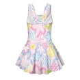 thumbnail image 5 of COEQINE Girls Tank One Piece Swimsuit with Flowy Skirt & Built-In Brief, U-Neck & V-Shaped Back Bathing Suit, Playful Swim Dress for Girls 12-13 Years, Pink Blue Retro Floral, 5 of 8