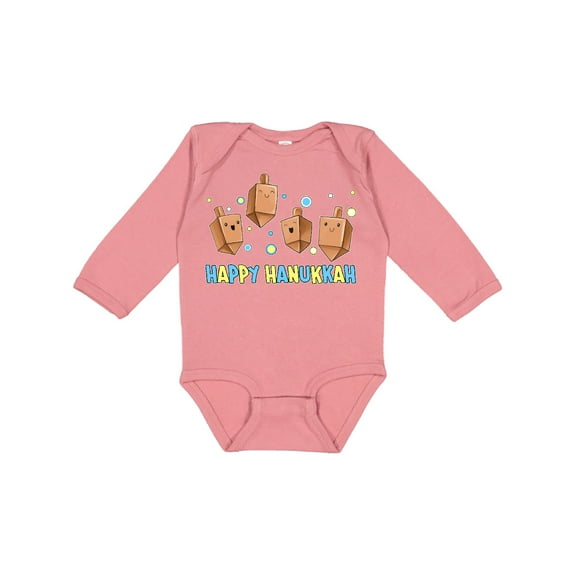 Inktastic Happy Hanukkah with Cute Dreidels Boys or Girls Long Sleeve Baby Bodysuit
