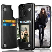 Tiflook Samsung Galaxy A21 Wallet Case Minimalist PU Leather ID Cash Credit Card Holder Slots Magnetic Closure Kickstand Folio Flip Cover [Black]