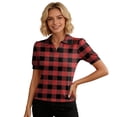 thumbnail image 4 of Trgacdwlo Plaid Womens Golf Polo Shirts Collared V Neck Short Sleeve Tops for Women Summer Boho Retro Women's Polo Shirts Red M, 4 of 5