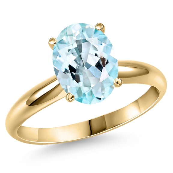 Gem Stone King 14K Yellow Gold Sky Blue Topaz Engagement Ring for Women | 4.50 Cttw | Oval 11X9MM | Gemstone November Birthstone | Size 7