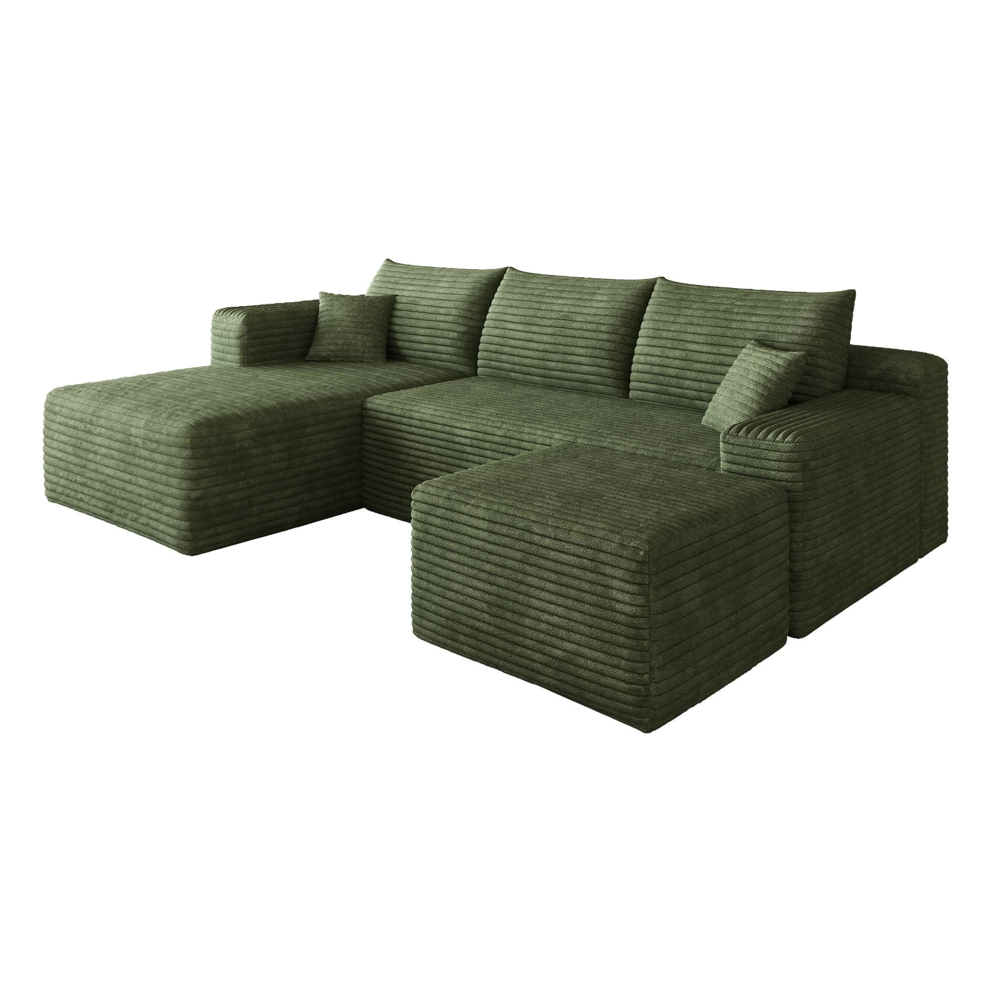 MAYEERTY 95 Inch U‑Shaped Cloud Sectional Sofa with 1 Ottoman, Modern Deep‑Seat Corner Couch, Plush Corduroy Reversible Sofa, No‑Assembly for Living Room Bedroom Apartment